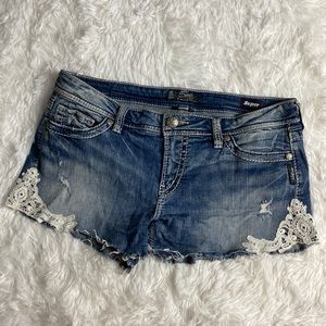Silver Aiko Cutoff Crochet Jean Shorts 34